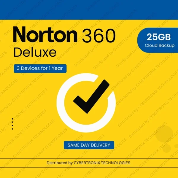 Norton 360 Deluxe | 3 устройства на 1 год | 25 ГБ облачного резервного копирования | ПК / Mac® / Телефоны / Планшеты | Цифровая лицензия | Доставка в тот же день