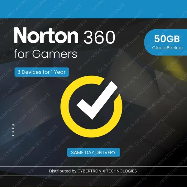 Norton 360 для геймеров | 3 устройства на 1 год | 50 ГБ облачного резервного копирования | ПК / Mac® / Телефоны / Планшеты | Цифровая лицензия | Доставка в тот же день