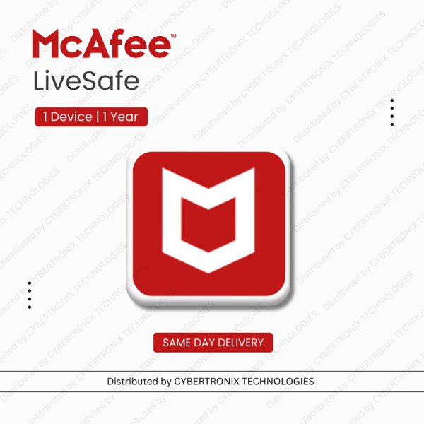 McAfee LiveSafe | جهاز واحد لمدة عام واحد | ترخيص رقمي | توصيل في نفس اليوم