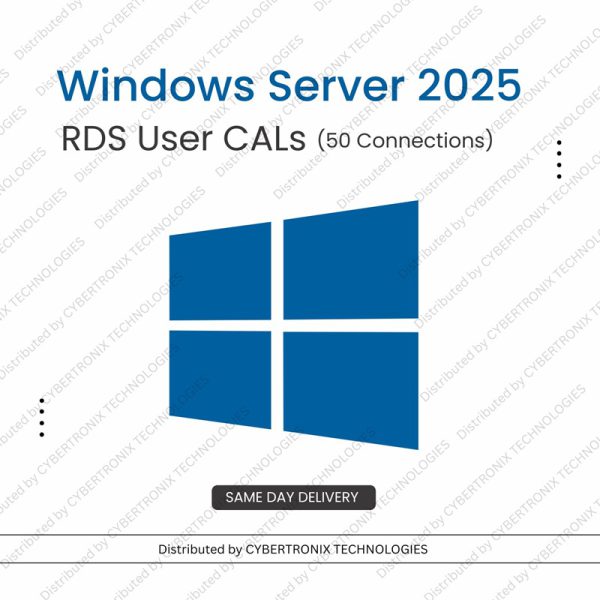 تراخيص وصول المستخدم لخدمات سطح المكتب البعيد (RDS) لنظام التشغيل Microsoft Windows Server 2025 (50 اتصالاً) | ترخيص رقمي | توصيل في نفس اليوم