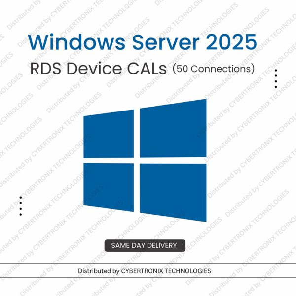 تراخيص وصول العميل (CALs) لأجهزة خدمات سطح المكتب البعيد (RDS) من مايكروسوفت ويندوز سيرفر 2025 (50 اتصالاً) | ترخيص رقمي | توصيل في نفس اليوم