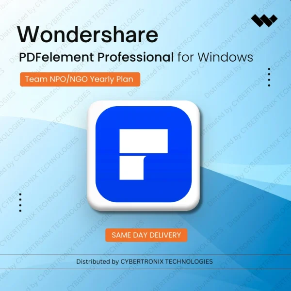 Wondershare PDFelement Professional for Windows Team NPO/NGO | 1 Year | Digital License | Same Day Delivery