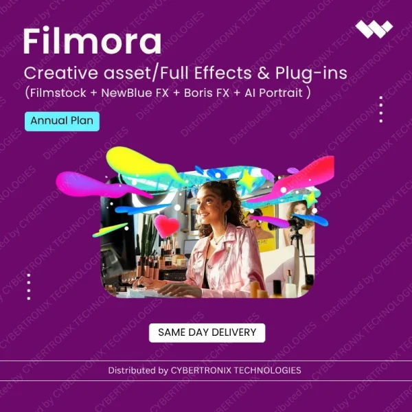 Filmora Creative Asset/Filmora Full Effects & Plug-ins (Filmstock + NewBlue FX + Boris FX + AI Portrait) - Annual Plan | Digital License | Same Day Delivery