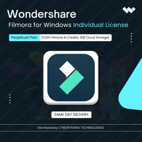 Wondershare Filmora for Windows Individual License  perpetual Plan (1,000 Filmora AI Credits, 1GB Cloud Storage) | Digital License | Same Day Delivery